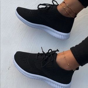 Lace Up Decor Knit Sneakers
